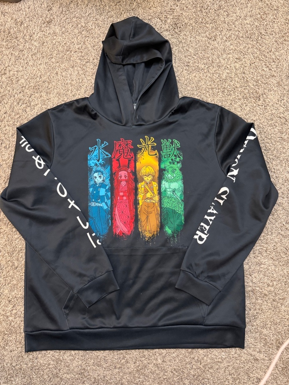 Black Demon Slayer Anime Graphic Hooded Sweatshirt